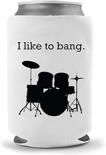 Soporte divertido para cerveza con texto en inglés "I Like To Bang Drums" Novedad enfriador de latas Coolie Huggie Soporte aislado Regalos de