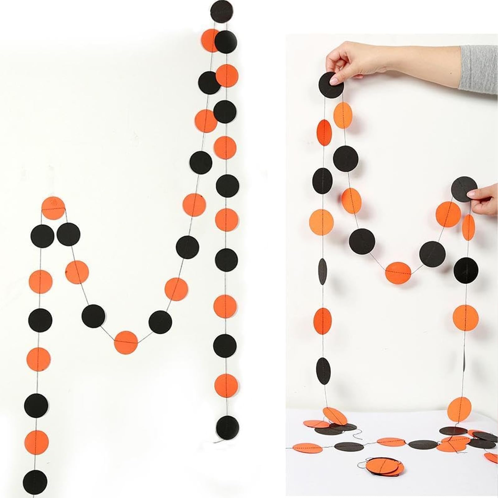 5 guirnaldas de lunares circulares naranjas y negros, serpentinas de papel colgantes de lunares negros, naranjas y blancos, para Halloween, suministros de decoración de fiesta de Acción de Gracias