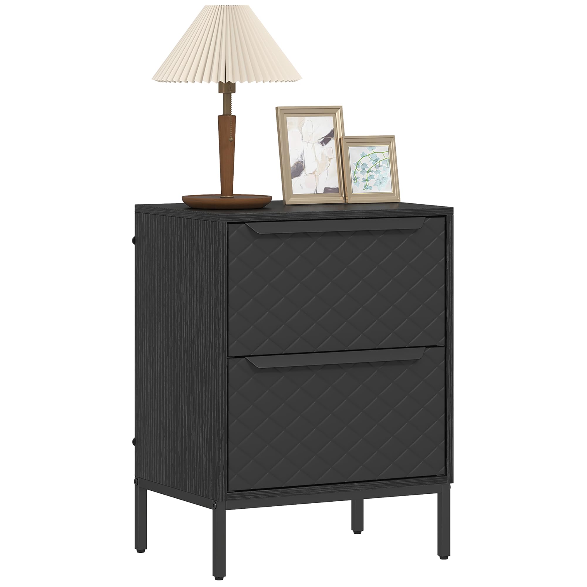 HOMCOM Chest of Drawers, Dresser with 2 Fabric Drawers, Bedroom Storage Unit with Aluminium Handles and Wood-effect Top for Living Room, Hallway, Entryway, Black