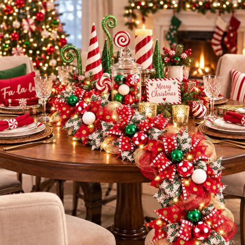 6 Ft Christmas Garland with Lights Christmas Decorations, Red - Image 3