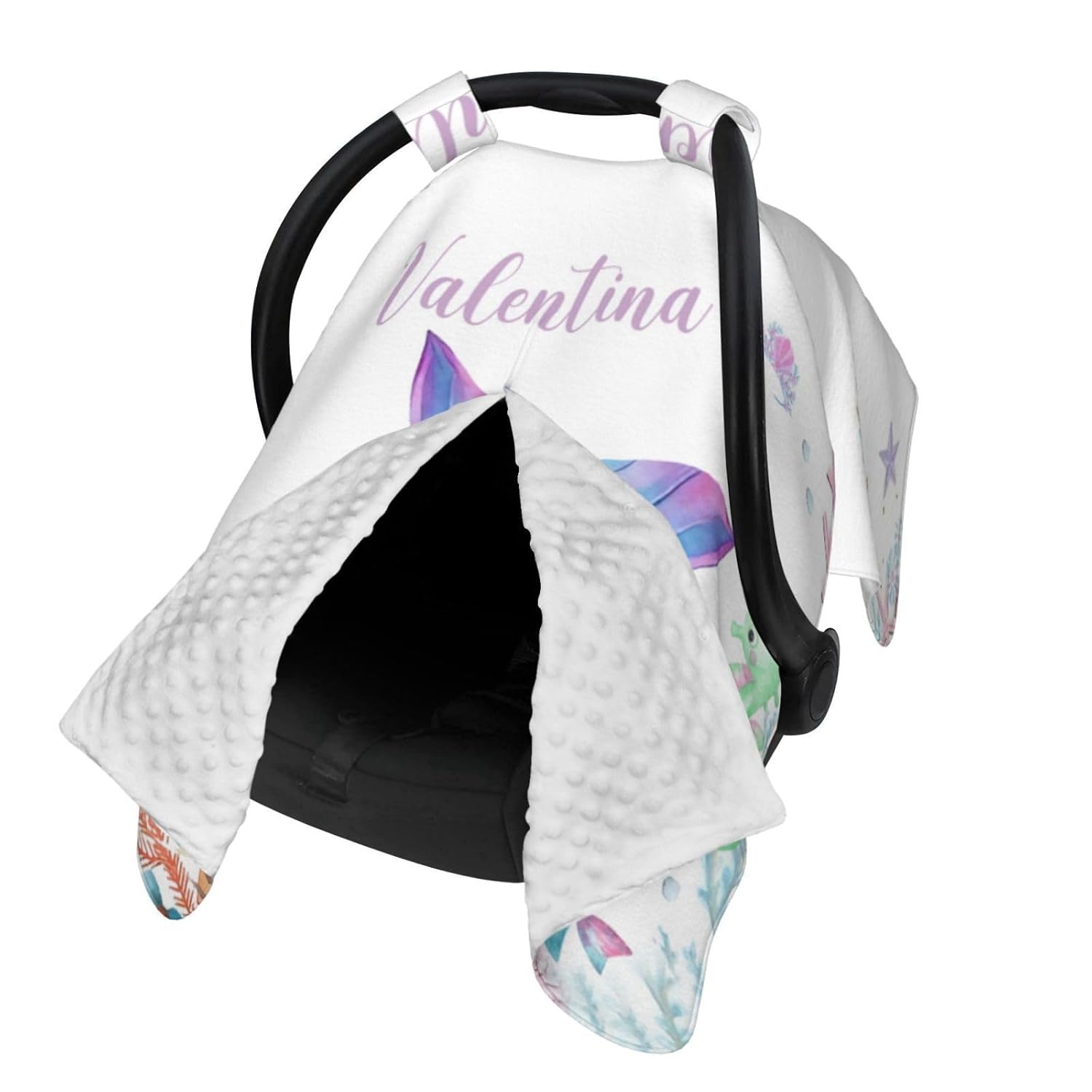 Personalized Baby Car Seat Canopy for Babies, Custom Name Car Seat Covers for Baby Girls, Mermaid Opening Minky Nursing Breastfeeding Cover for Infant, Carseat Canopies for Newborn