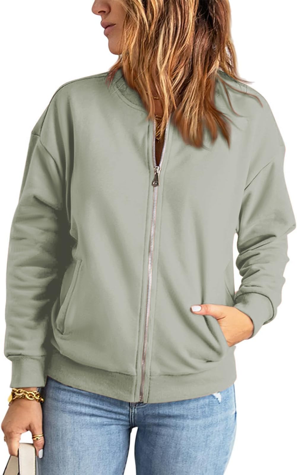 YUTILA Bomberjacke Damen Blouson Jacke Casual Baumwolle Sweatjacke