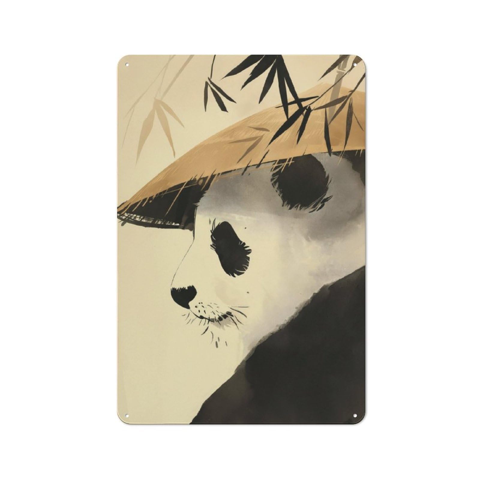 Junmoney Zen Bamboo Panda Bear Rustic Metal Wall Sign 30X20cm For Hobby Room Or Studio, For Vintage Wall Decor Fans, For Themed Room Decoration