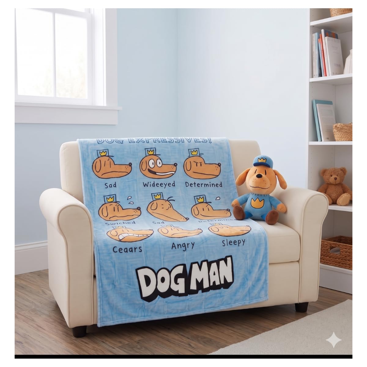 Jay Franco Dog Man Super Soft Plush Blanket, Blue and Orange Character Design, 100% Polyester, 60x90 Inches