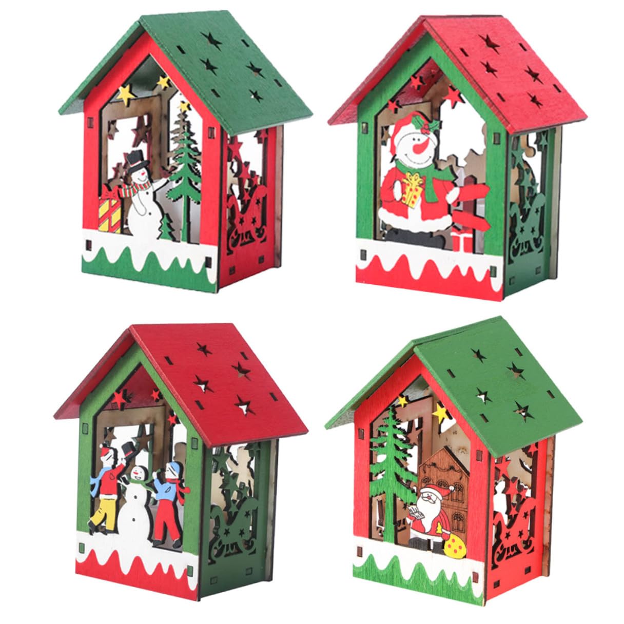 Colgantes de Casa de Madera DIY Adornos Navideños Luminosos Colores Variados