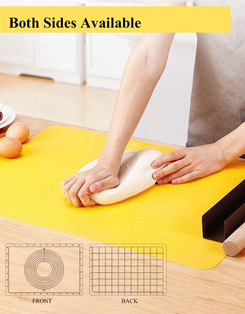 Extra große Silikon-Backmatte für Teigrollteig mit Messungen, antihaftbeschichtet, hitzebeständig, lebensmittelechtes Silikon, mit Nudelholz, Teigschneider