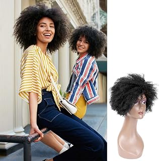 KXW Peluca Afro Rizado Rizado Corto Bob Pelucas de Cabello Humano para Mujeres Negras, 8 Pulgadas 180% Densidad Elegante Mullido Hinchable Suave Premium Color Negro Natural para Fiesta o Diario