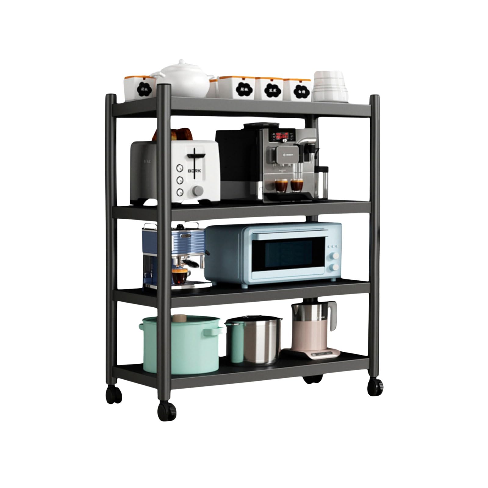 Estantería para Almacenaje,Estante con Ruedas, Estantería de Pie,Repisa Metálica Multiusos, Mueble para Cocina, Baño, Habitación, Garaje, Salón con 4 Baldas de Almacenamiento.
