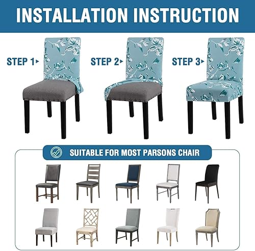 Miniatura 7 de Juego de 6 fundas de sofá superelásticas para 3 fundas de cojín, diseño floral, color azul