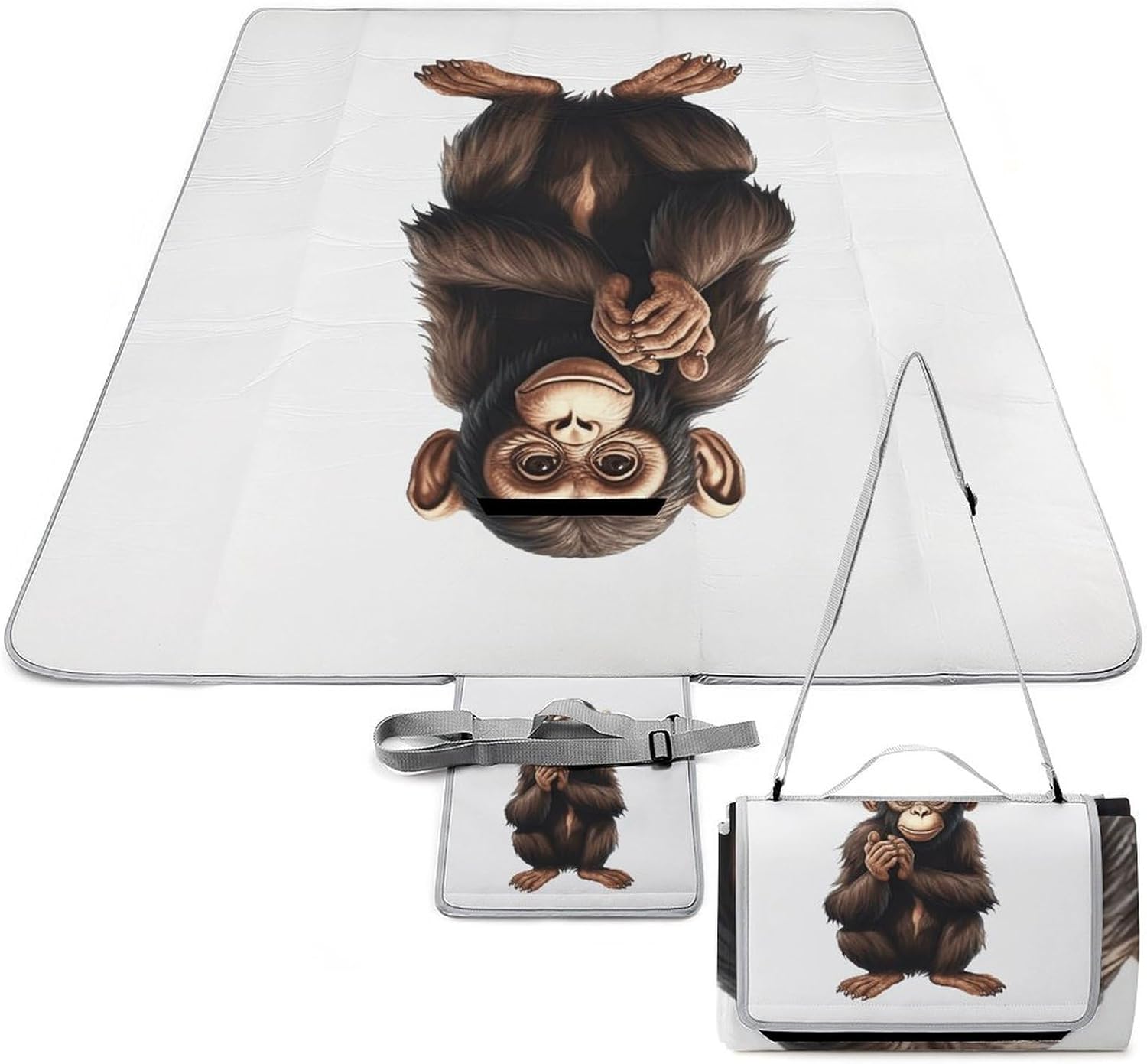 Sitting Monkey Outdoor Mat Foldable ，Beach Blanket Waterproof Surface，Easy to Clean Travel Blanket， for Spring and Summer Grassland Camping