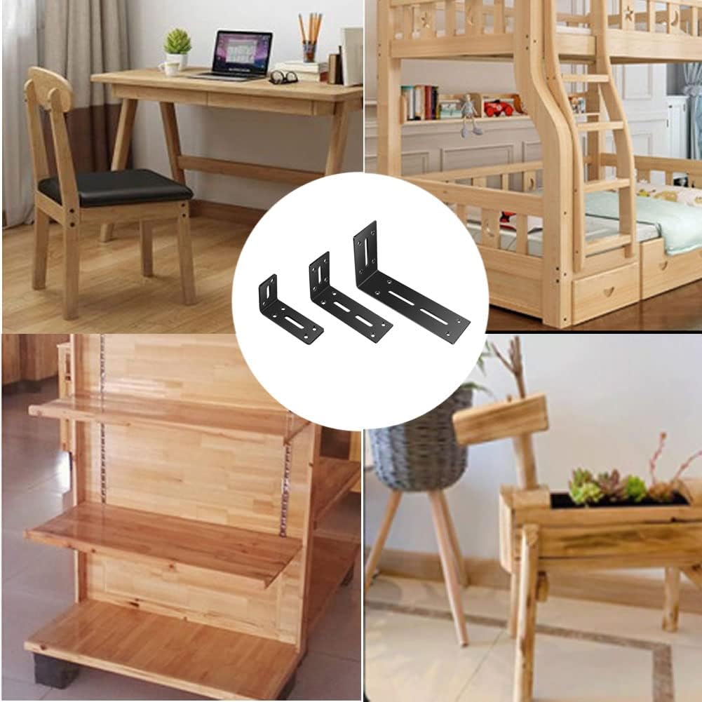 Ykendz Adjustable L Corner Braces, Black Slotted Adjustable L Corner Braces, 90 Degree Angle Corner Brace for Wood Shelves Cabinet Furniture Shelf Right Angle Brackets 4 Pieces (Medium)