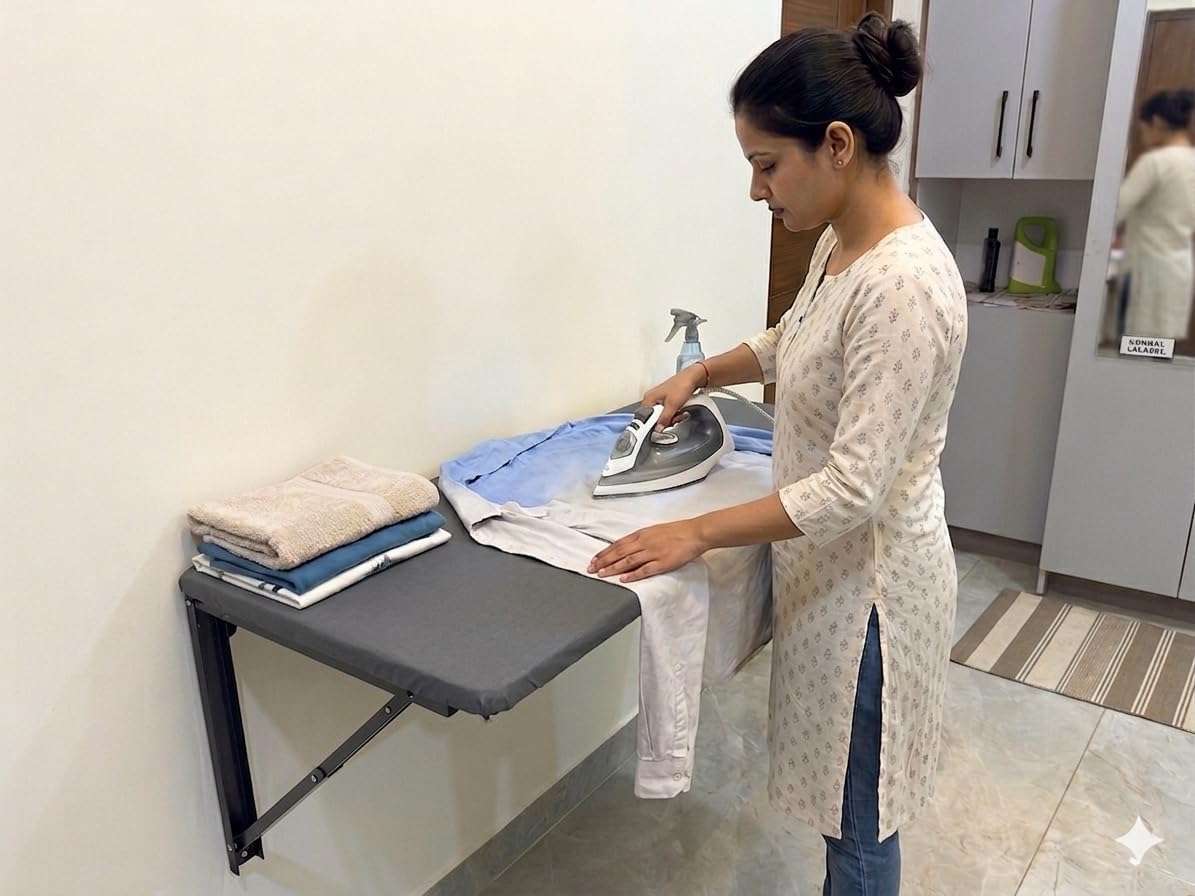 Neo Wall Mounted Foldable Ironing Table/Board | Incredible Space Saver, Durable & Washable Cover (Dark Grey, Large (122 L × 52 W cm))-image-39