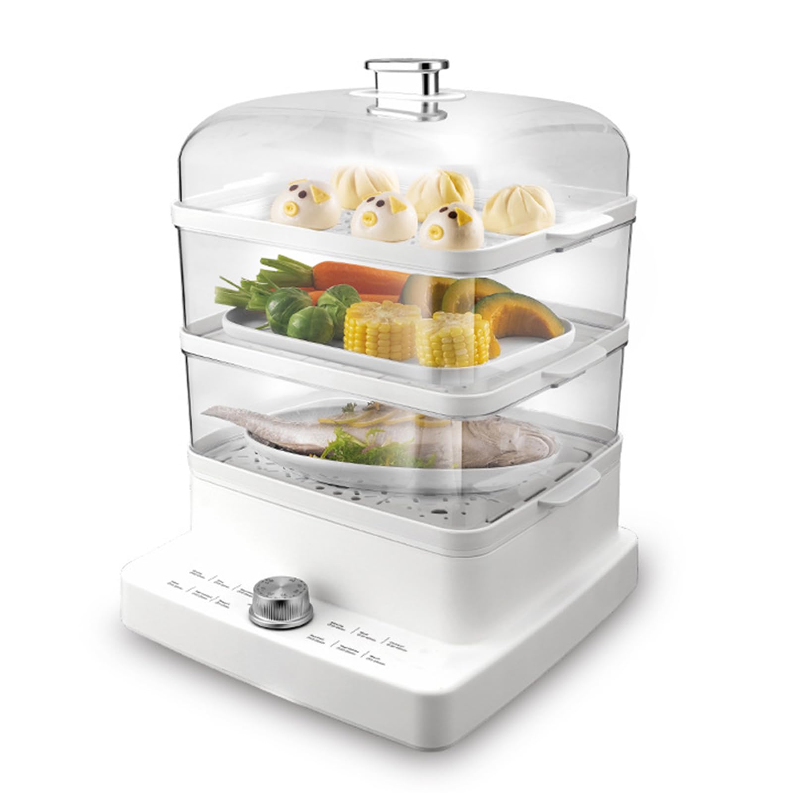 Vaporera Eléctrica de 3 Niveles con Perilla Temporizadora | Protección Contra el Funcionamiento en Seco, Vaporera de 1200 W con Conservación Automática del Calor, Verduras, Mariscos, Ar