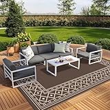 GENIMO Outdoor Rug Waterproof for Patio, 10'x14' Foldable Reversible Plastic Straw Carpet for Travel Trailers, Outside Area Mat for Rv, Deck, Picnic, Porch, Camper, Balcony, Beach, Coffee & Beige