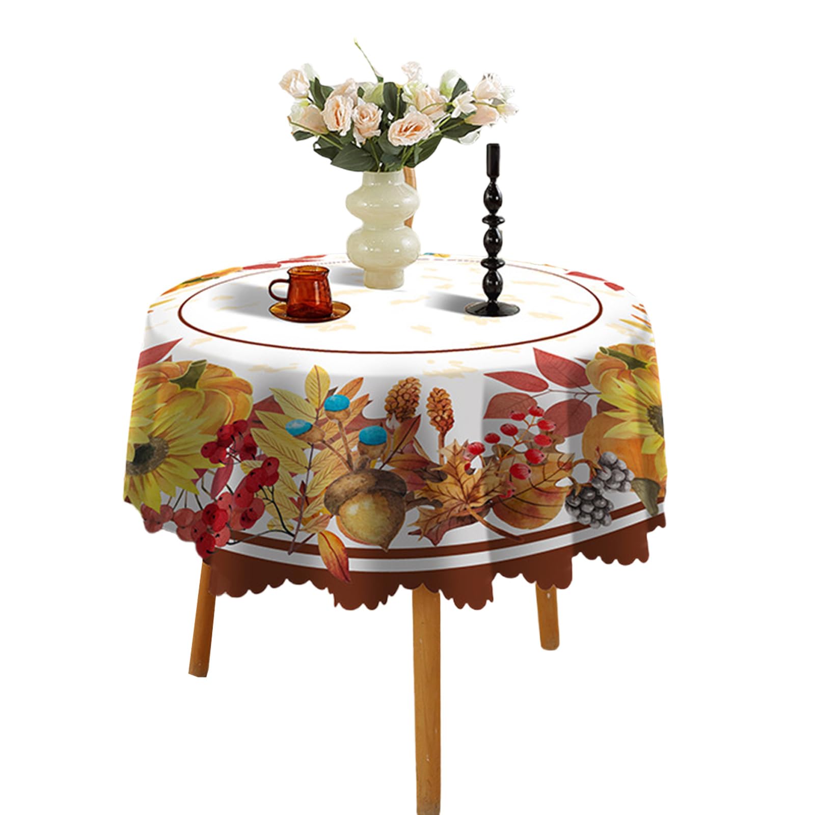 Nucelit Autumn Table Cloth Polyester Round Tablecloth 150cm for Thanksgiving Dinner and Festivities Thanksgiving Tablecloth