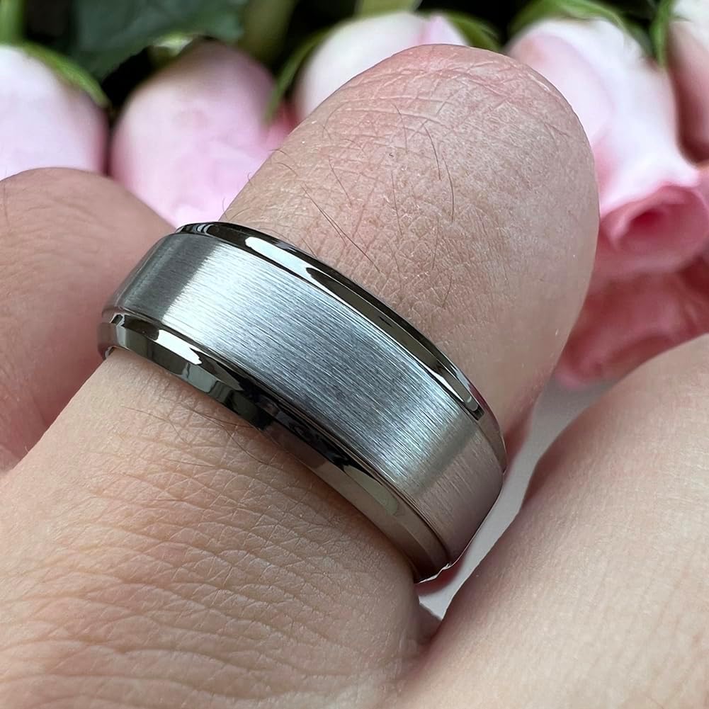 TUTISS 6mm 8mm Tungsten Rings for Men Women Fashion Engagement Wedding Bands Brushed Finish Stepped Beveled Edges Comfort Fit
