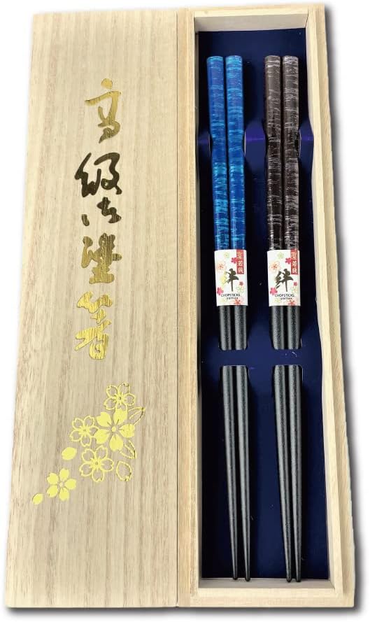 Premium Japanese Chopsticks Reusable 2prs Set [ Made in Japan ] Traditional Lacquer Art Wooden Chopsticks B (Splashed Pattern BL/BR(2KR019))