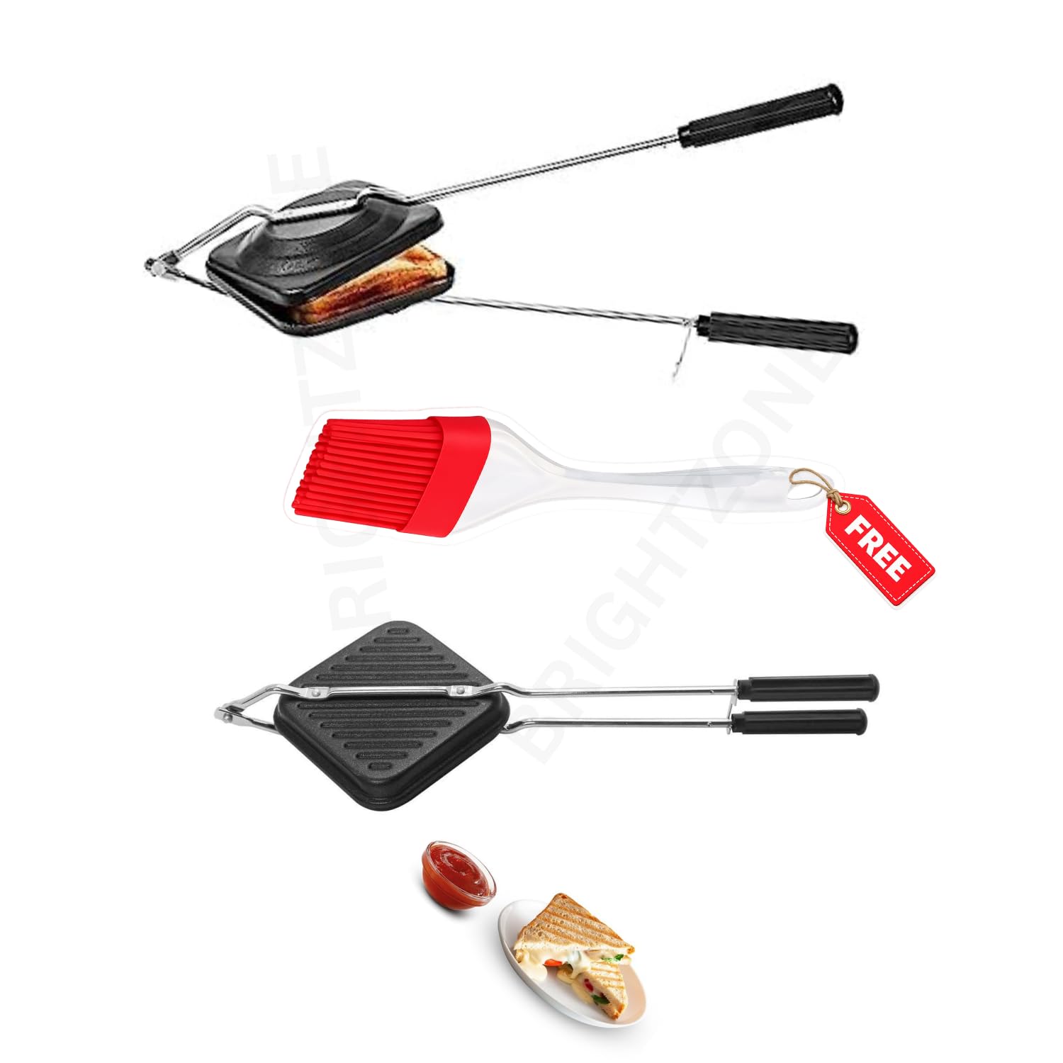 3 pcs combo Non-Stick Sandwich Toaster for Gas Stove|Grill & Toast Sandwiches in Minutes | Double-Coated Non-Stick Regular Toaster and Grill Toaster with spatula Free|-image-39