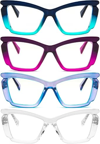 4 pack stylish Reading Glasses for Women Trendy Large Blue Light Blocking Readers with Spring Hinge