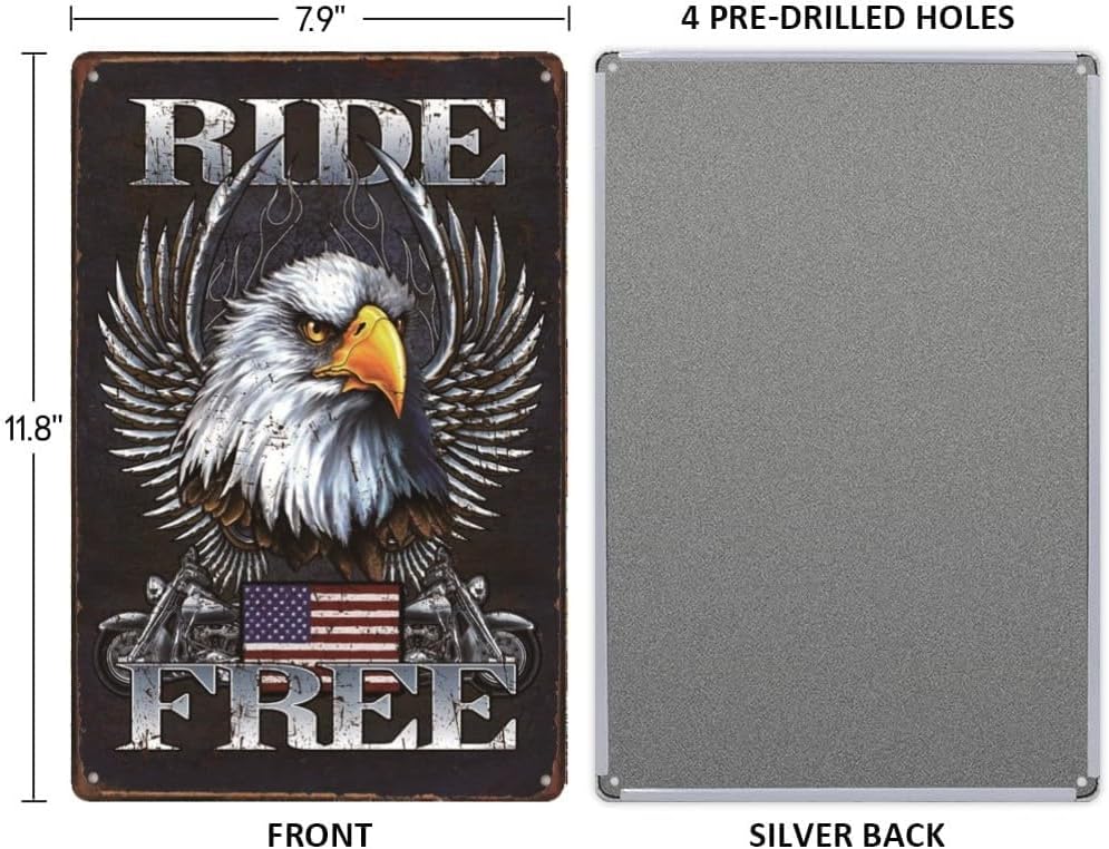 Miniatura 2 de Legend Ride Free American Bald Eagle USA Flag Distress Look - Letrero de metal para garaje de 12 x 8 pulgadas