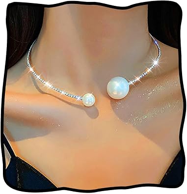 JEAIRTS Cystal Pearl Choker Necklace Silver Rhinestone Adjustable Necklaces Fashion Necklace Jewelry Party Gifts Costume Accessories for Women