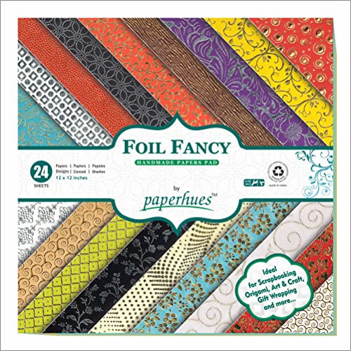 Paperhues Foil Fancy Collection Handmade Scrapbook Papers 12X12" Pad, 24 Sheets. #TOP7