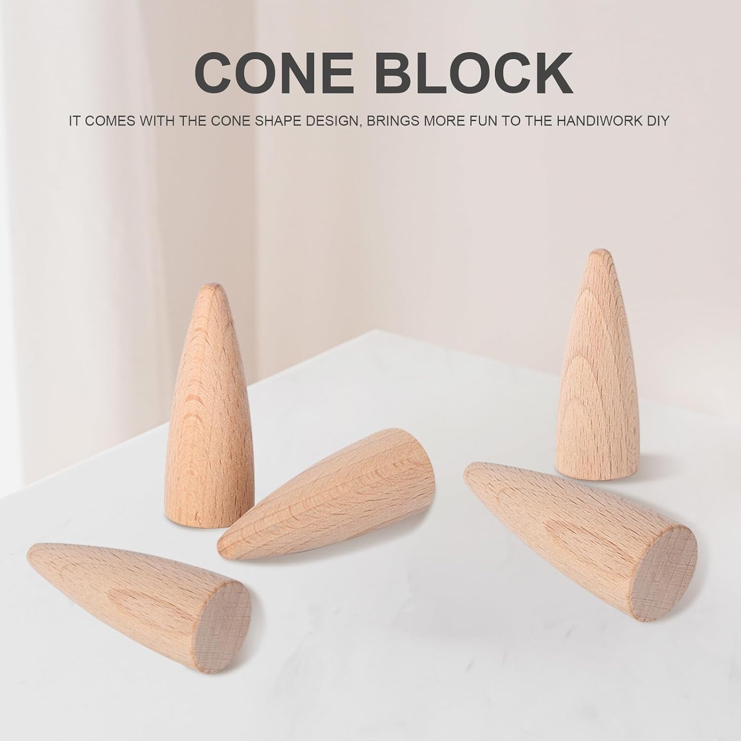 5pcs Solid Wood Cone Building Blocks Hand-Painted DIY for Safe Craft Painting Educational Wooden for Boys