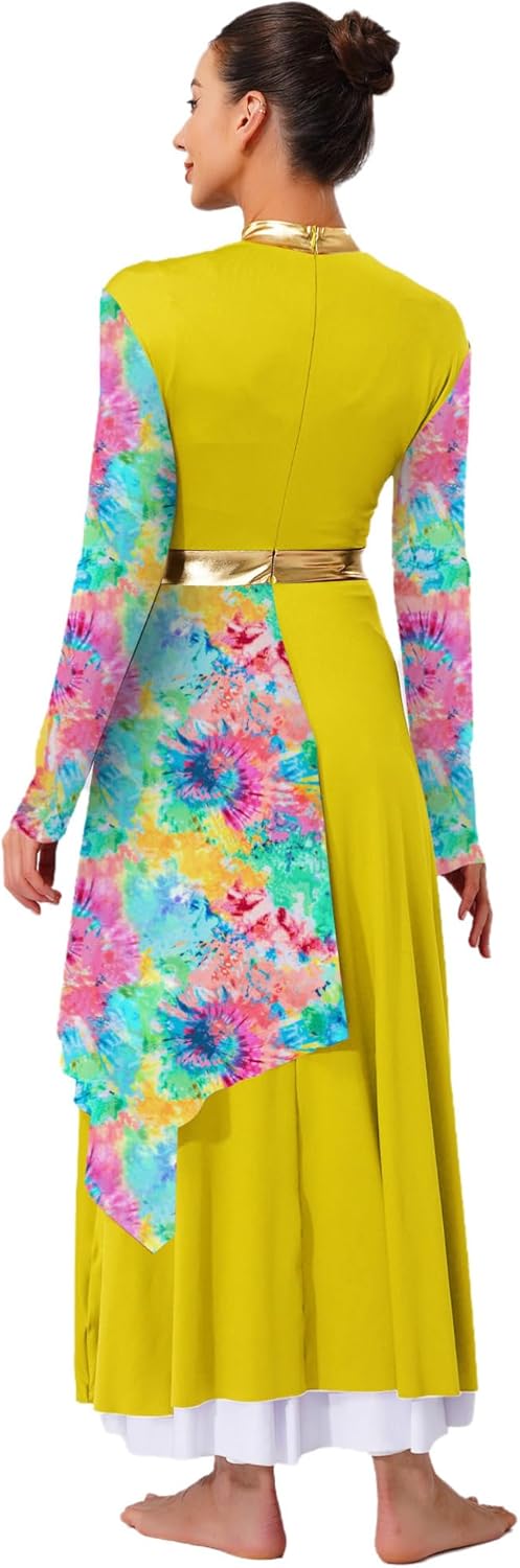 CHICTRY Women's Camouflage Worship Praise Dance Dress Tunic Asymmetrical Overlay Liturgical Dance Costume