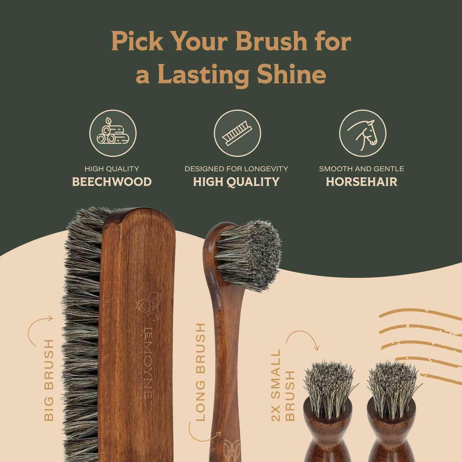 LEMOYNE Leather Shoe Shine Kit for Men - 13 PCS Shoe Polish Kit for Complete Leather Boot Care - Includes Brushes, Mink Oil, Cloths, and More - Perfect for Travel, Office, or Home Use, Black &