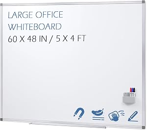 SWANCROWN Large Dry Erase Board for Wall, 60" x 48", Strong Magnetic | 5 x 4 ft, Solid Aluminum Frame, Easy Mount, Dry board, Home Office, Workshop, Organization/List Making, Manager, Engineer