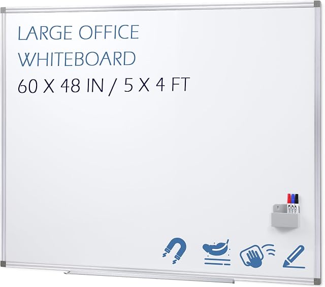 SWANCROWN Large Dry Erase Board for Wall, 60" x 48", Strong Magnetic | 5 x 4 ft, Solid Aluminum Frame, Easy Mount, Dry board, Home Office, Workshop, Organization/List Making, Manager, Engineer