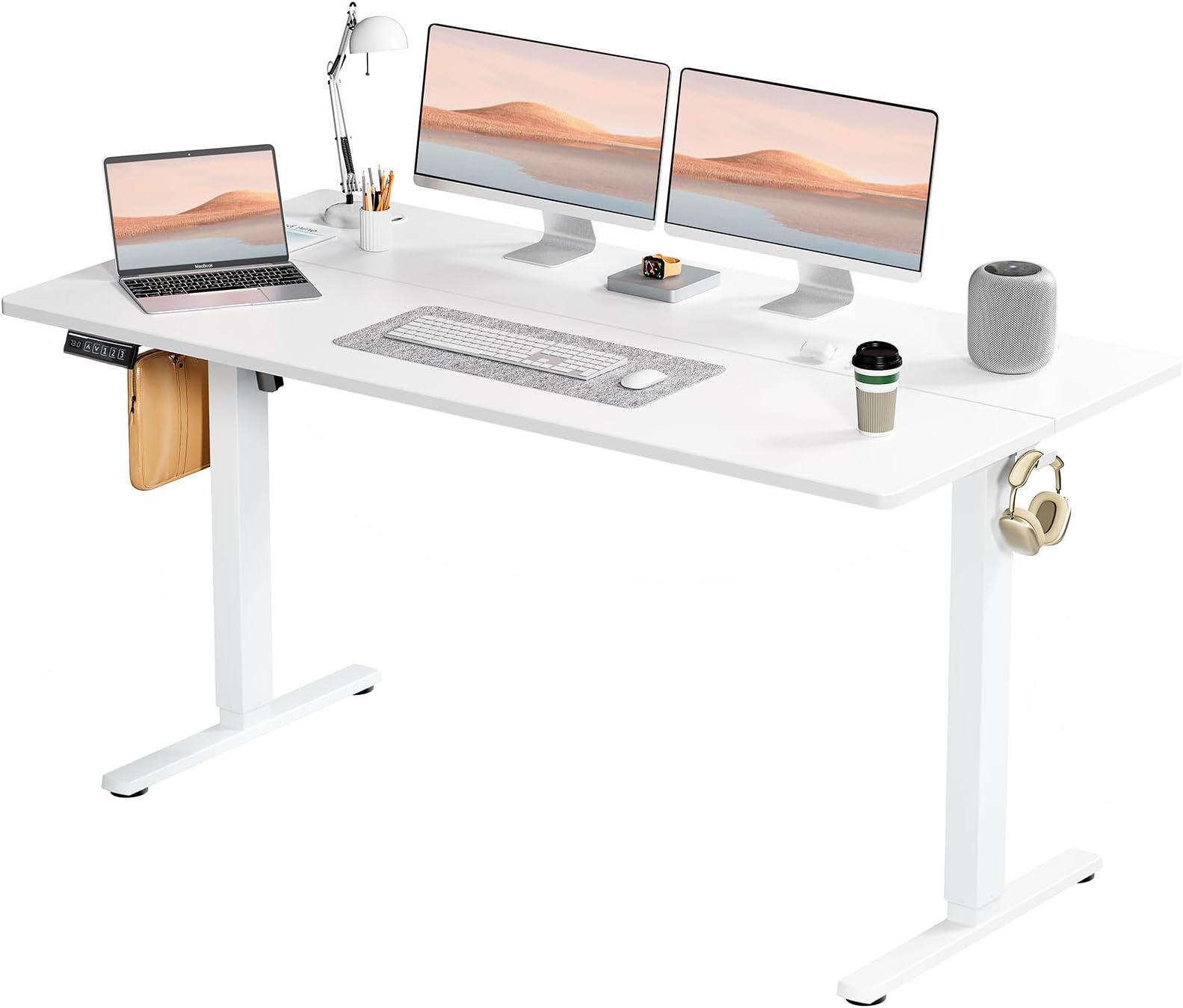 Standing Desk, Adjustable Height Electric Sit Stand Up Down Computer Table, 63x24 Inch Ergonomic Rising Modern Lift Motorized Gaming Desktop Workstation for Work Home Office, White