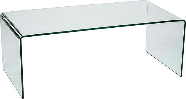 Nova Stylish Curved Clear Glass Coffee Table | Modern Bent Glass Living Room Table | Minimalist 12mm Tempered Glass Occasional Table 110 x 55 cm | Nova by Oak Furniture King