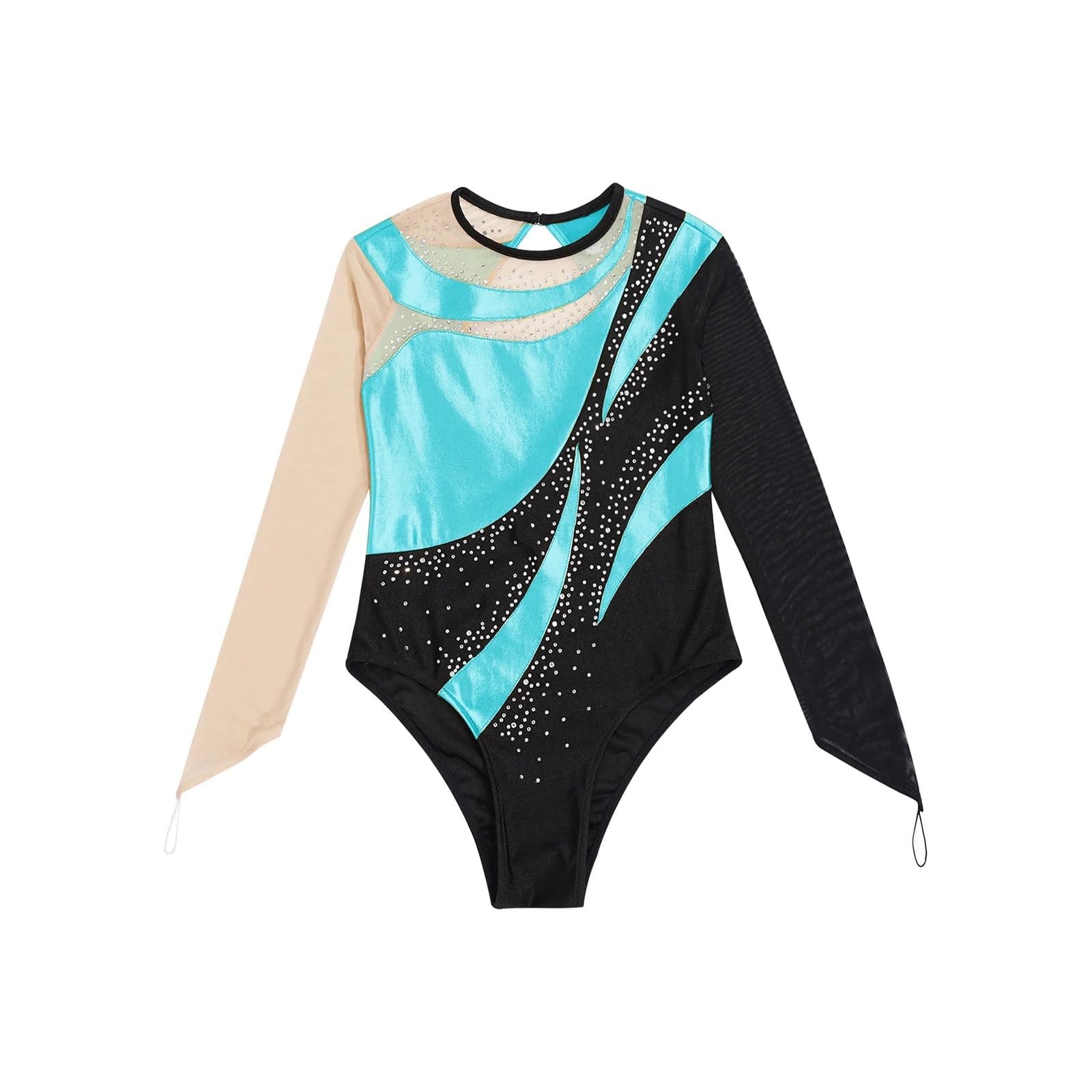 Gymnastikanzug Mädchen Mädchen Ballett Trikot Rhythmische Gymnastik Eiskunstlauf Kostüm Mesh Schlüsselloch Zurück Metallic Ballett Tanz Trikots(Color 1,16)