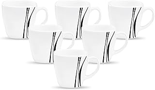 La Opala Diva, Quadra Collection, Opal Glass Coffee Mug Set 6 Pcs, Midnight Black, White, Standard - 190 Ml
