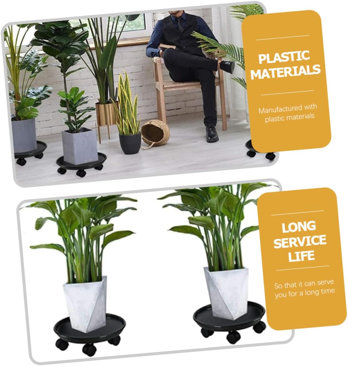 BESPORTBLE 2pcs Artificial Succulent Plant Pot Stand Wheels Plant Holder Water Tray Coasters for House