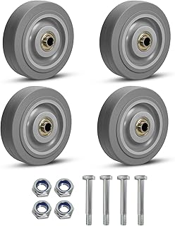 10.2cm(4인치) 튼튼한 고무 캐스터 휠, ASOMWLS 산업용 캐스터 4개 세트, 하중 544.3kg(1200파운드) 용량, 카트 돌리 트롤리용 마킹 없는 교체 휠 (4바퀴)