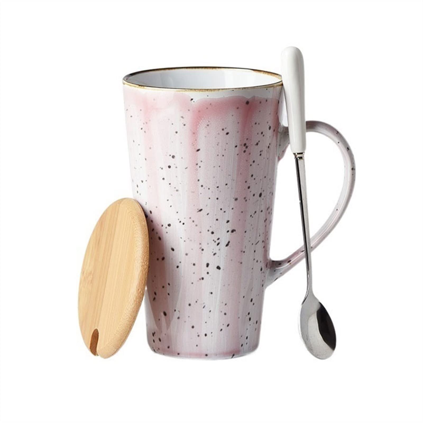 HIHELO Latte Coffeemug kreatywna osobowość ceramiczny kubek 520 ml duża pojemność kubek do kawy z pokrywką i łyżką do biura, szkoły i domu kubek do picia zestaw kubków do kawy (kolor: szary)