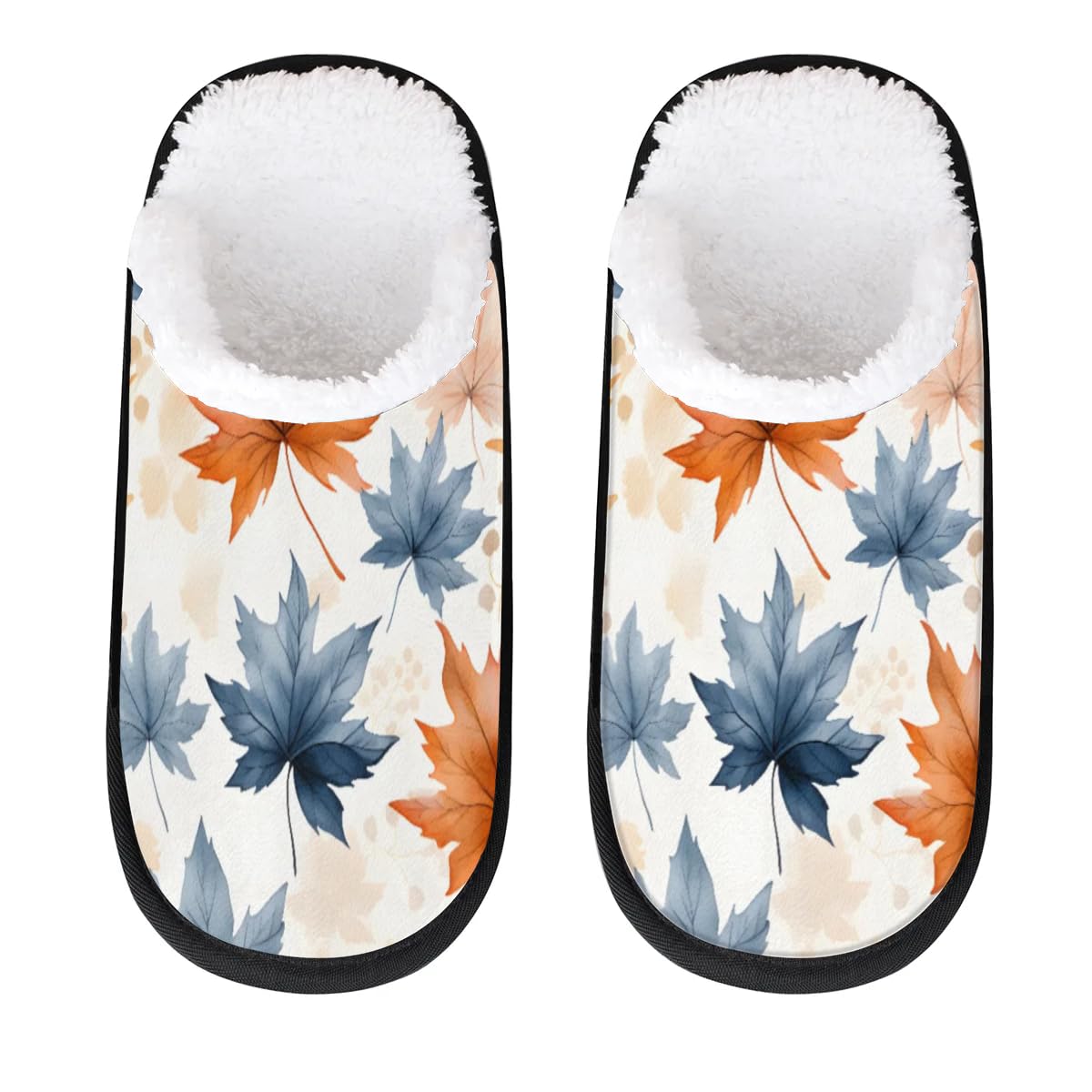 Hsnar Maple Leaves Fall Non Slip House Slippers for Women Indoor Slippers for Men Soft House Shoes Spa Slippers, L