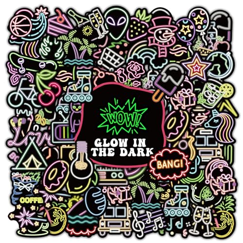 Glow in The Dark Stars Neon Water Bottle Stickers for Kids Glow in The Dark, 72 PCS Vinyl Art Waterproof Stickers Pack for...