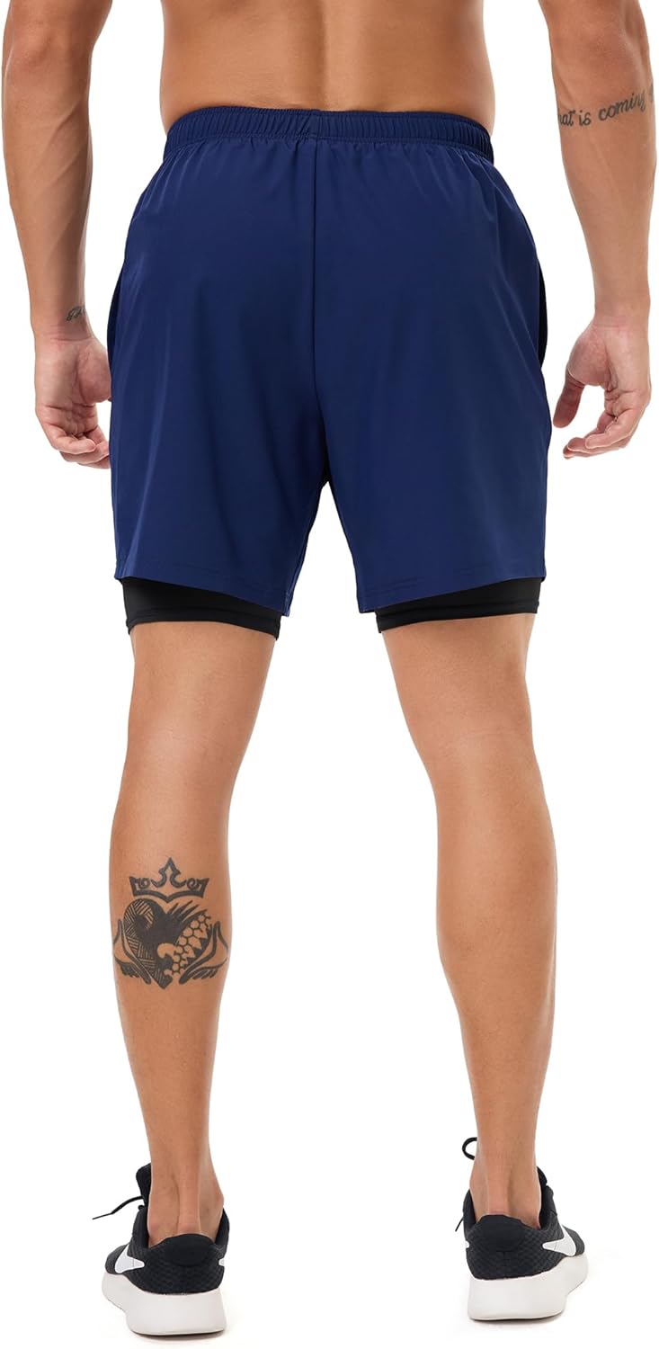 Men's 2 in 1 Athletic Running Shorts Quick Dry 5 Inch Lightweight Workout Gym Shorts with Liner and Pockets - Image 5