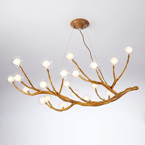 NorDiem Candelabro LED de 20 luces, estilo retro, ramas de árbol de vidrio, lámparas de techo de burbujas, grandes lámparas rústicas para sala de
