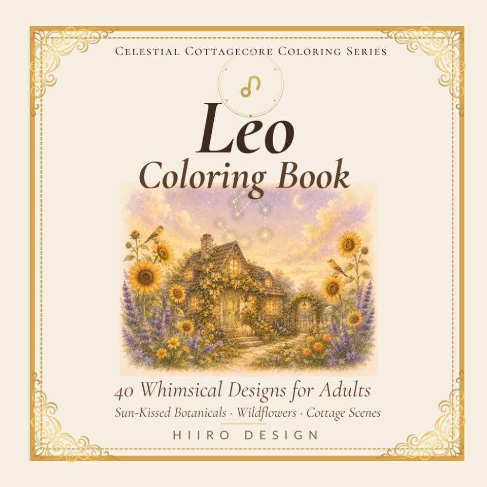 Leo Coloring Book: 40 Whimsical Designs for Adults (Celestial Cottagecore Coloring Series)