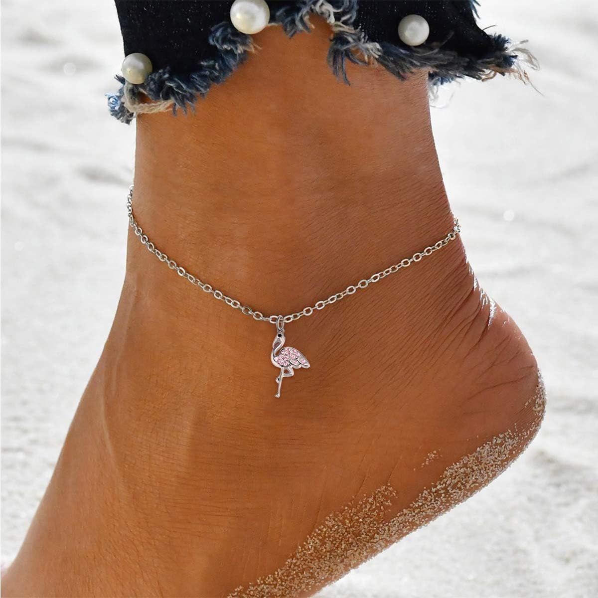 TANGPOET Flamingo Ankle Bracelet for Women 925 Sterling Silver Flamingo Anklet Jewelry Christmas Gifts with 9" to 11" Adjustable Chain - Image 4