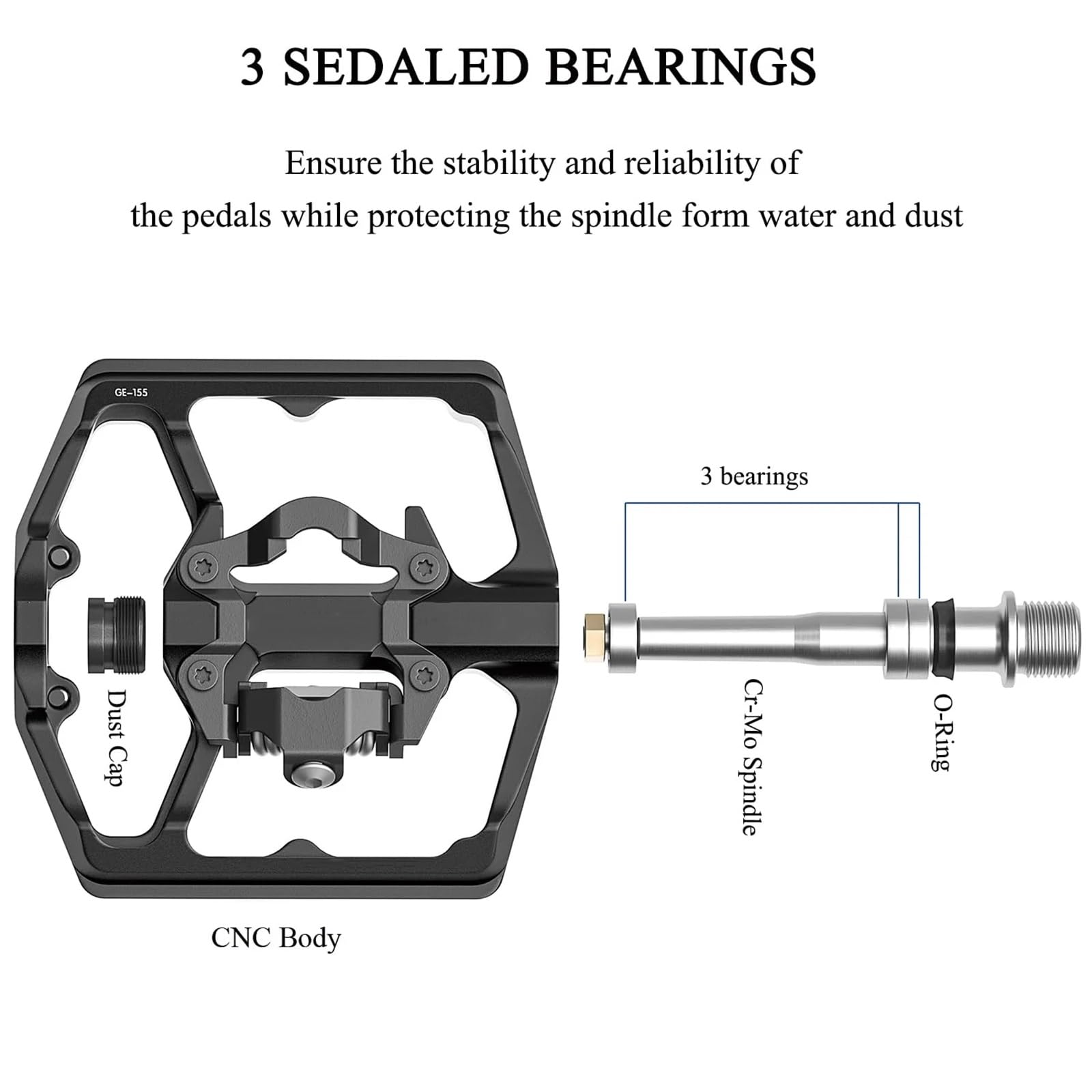 Pedali per Mountain Bike, Pedali Senza Clip e Pedali Piatti per Bicicletta a Doppia Funzione, Pedali con Piattaforma da 9/16 Pollici Compatibili con SPD per Strada e Montagna(Black)