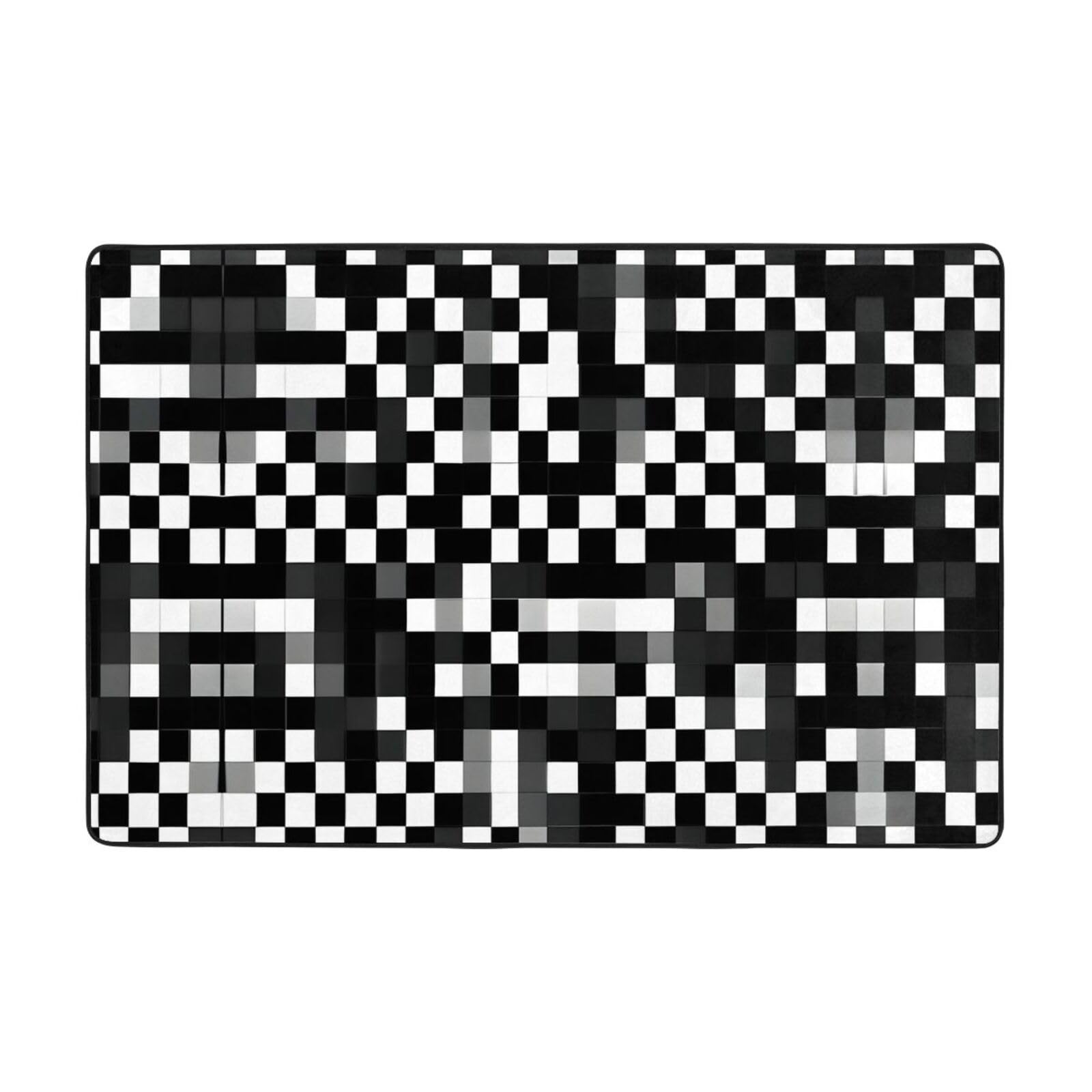 Tapis imprimé à carreaux noir et blanc ultra moelleux pour chambre à coucher moderne