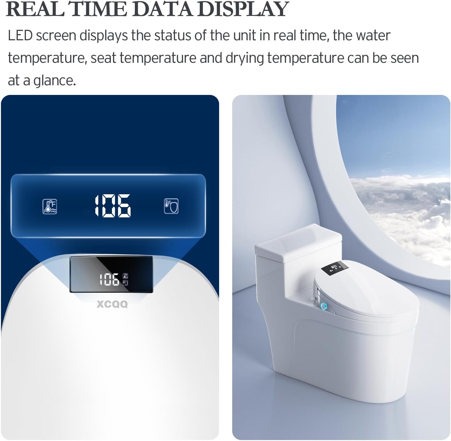 Electric Bidet Toilet Seat with Remote Control, Heated Toilet Seat, Instant Warm Water, Warm Air Dryer, Rear Feminine and Oscillating Washing, Night Light, Slow Close Lid, LED Display - Elongated - Image 5