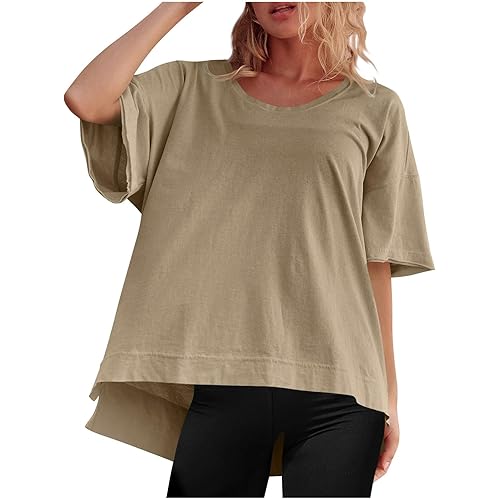 Womens Plus Size Loose Tops Fashion Short Sleeve T Shirts Summer Side Split Oversized Blouses Casual Solid Clothing