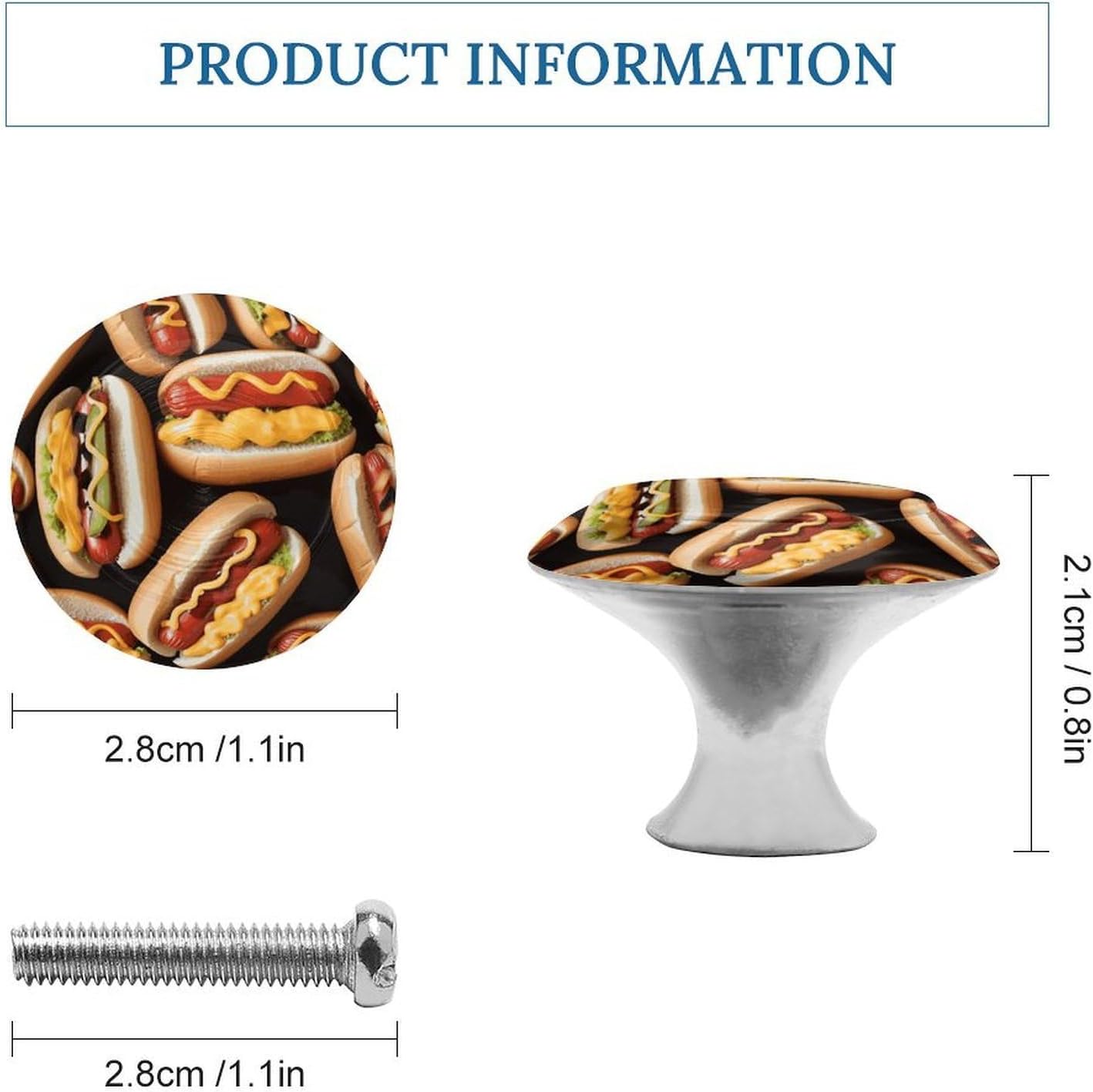 Fun Food Hot Dogs Cabinet Knobs 2 Pack Stainless Steel Round Dresser Drawer Knobs Kitchen Drawer Hardware Dresser Knob Closet Door Pulls Cabinet Handles for Cupboard Drawer Pulls image 2