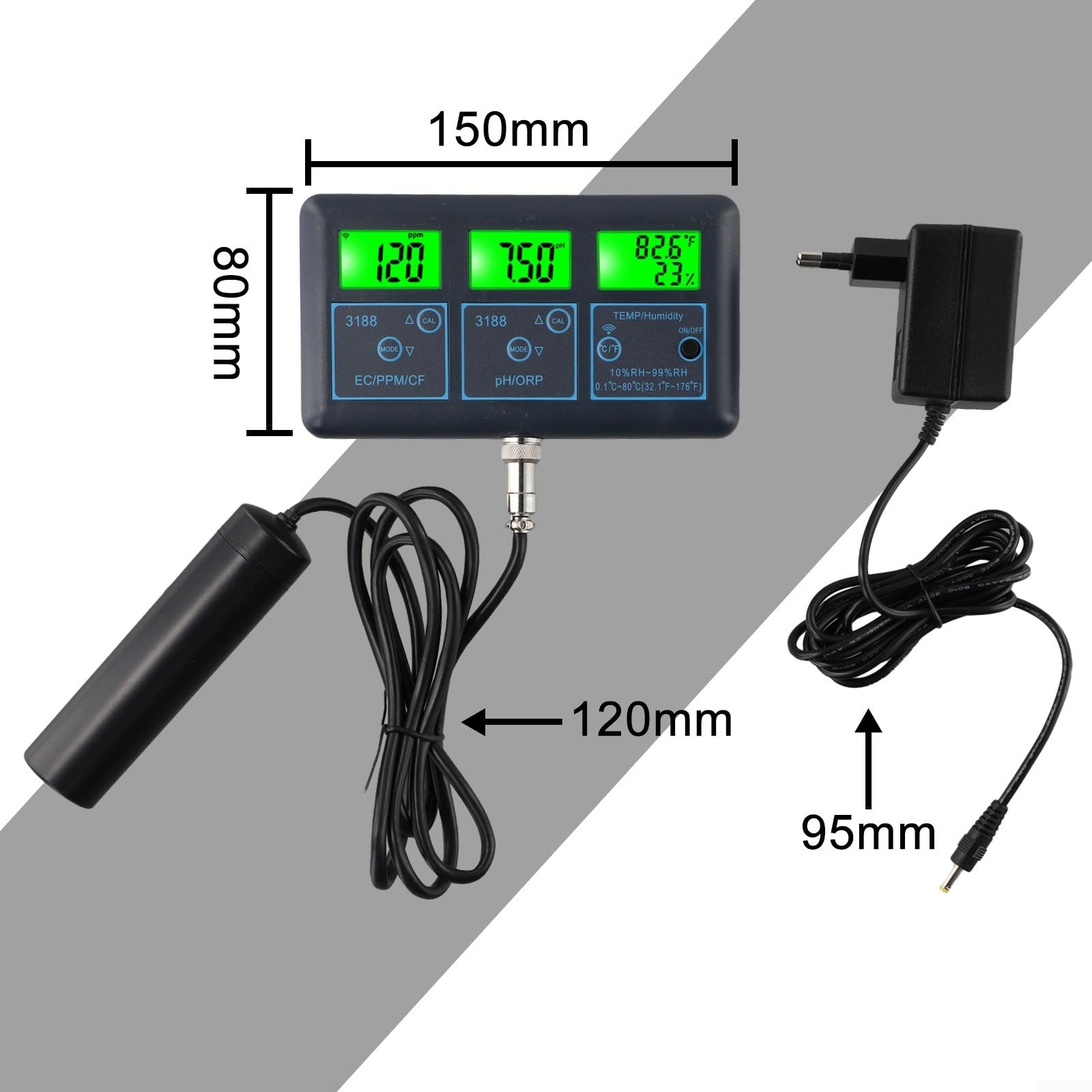 Smart 7 In 1 Wasseranalysator WLAN pH Meter ORP PPM Tester Mit Echtzeitüberwachung Temperatur Luftfeuchtigkeit APP Datenprotokoll Für Fischbecken Schwimmbad Haushalt Aquaristik Zubehör EU Steuerung